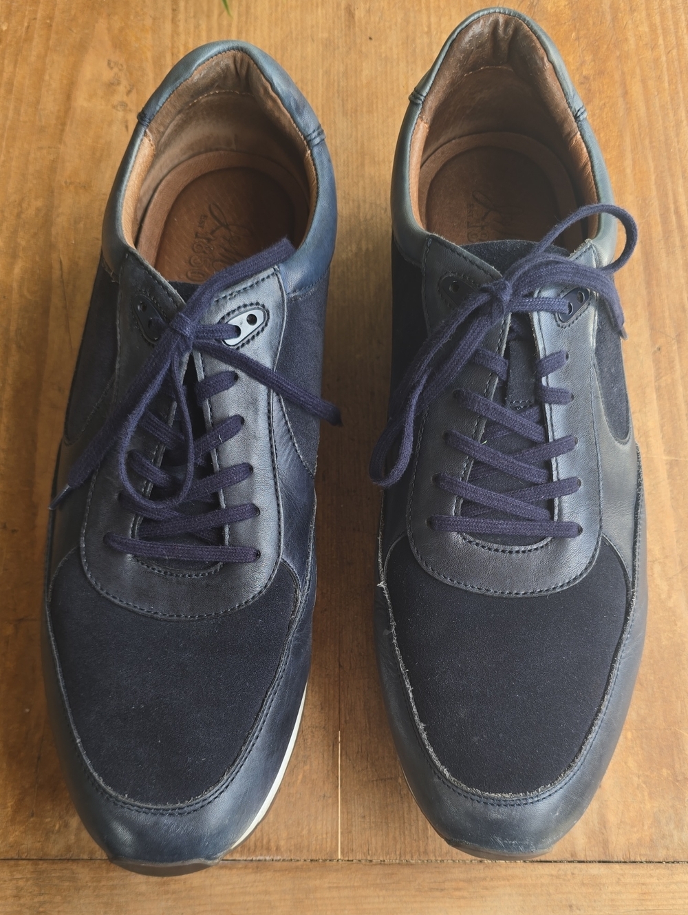 Johnston & Murphy Malek Navy Calfskin/Suede Sneakers Size 12 D